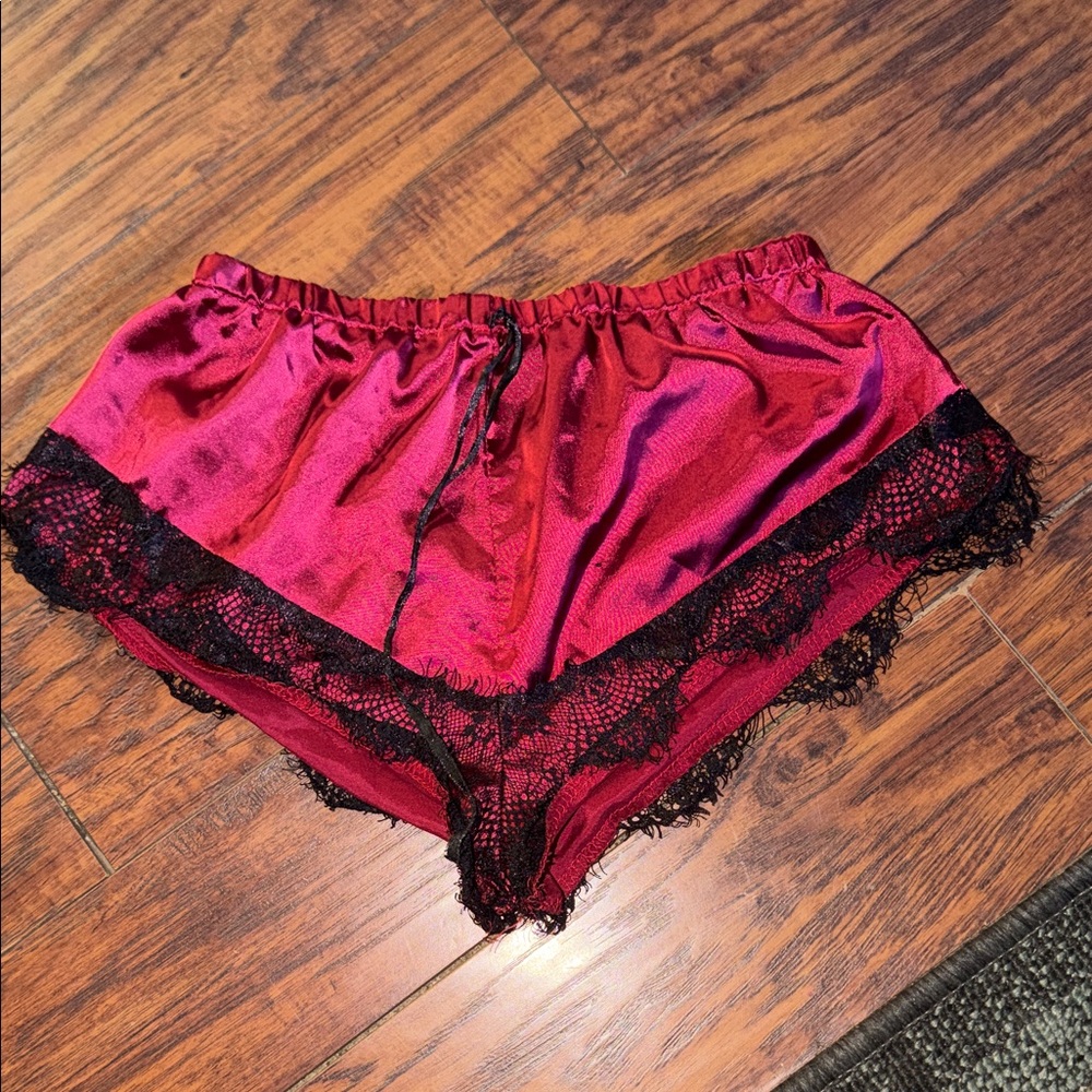 SHEIN Red Satin Lace Trim Panties
